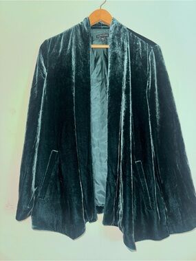 Eileen Fisher Velvet Open Front Drape Jacket Womens Emerald Green Career Vamp
